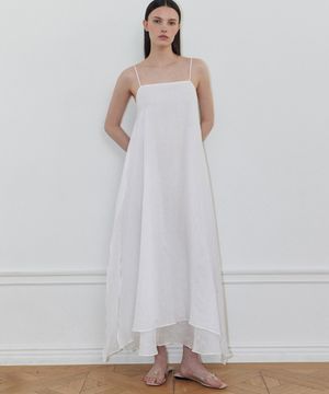 라미 린넨 슬리브리스 미디 원피스 (WHITE)