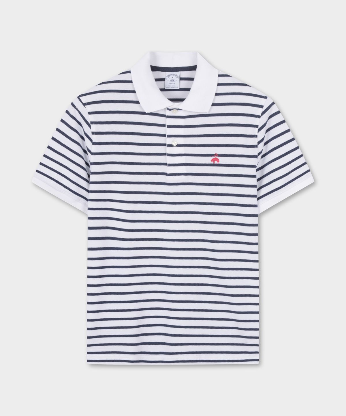 브룩스 브라더스(BROOKS BROTHERS) 슬림핏 마리너 스트라이프 피케 숏슬리브 폴로  (화이트) (BBNTMF9063AFM)