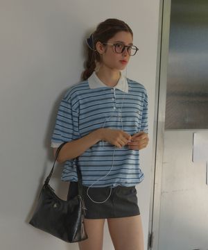 STRIPE STRING RUGBY HALF T-SHIRT_SKY BLUE