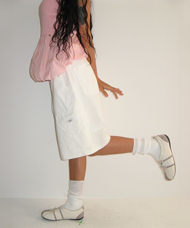 ★RONRON★ HEART POCKET CARGO DENIM SHORT PANTS MUSINSA | RONRON HEART POCKET CARGO DENIM SHORT PANTS WHITE