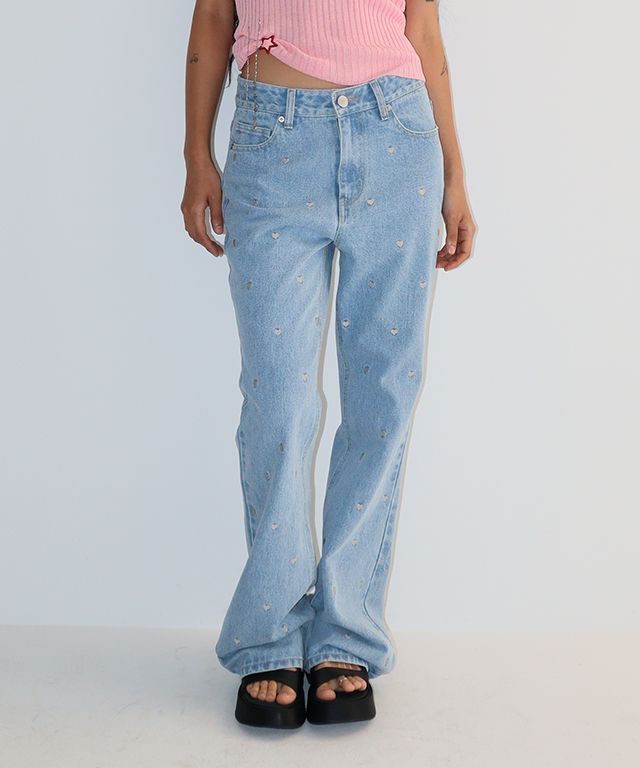 ★2025SS新作★RONRON★HEART EMBROIDERY BOOTSCUT DENIM PANTS MUSINSA | RONRON HEART EMBROIDERY BOOTSCUT DENIM PANTS LIGHT