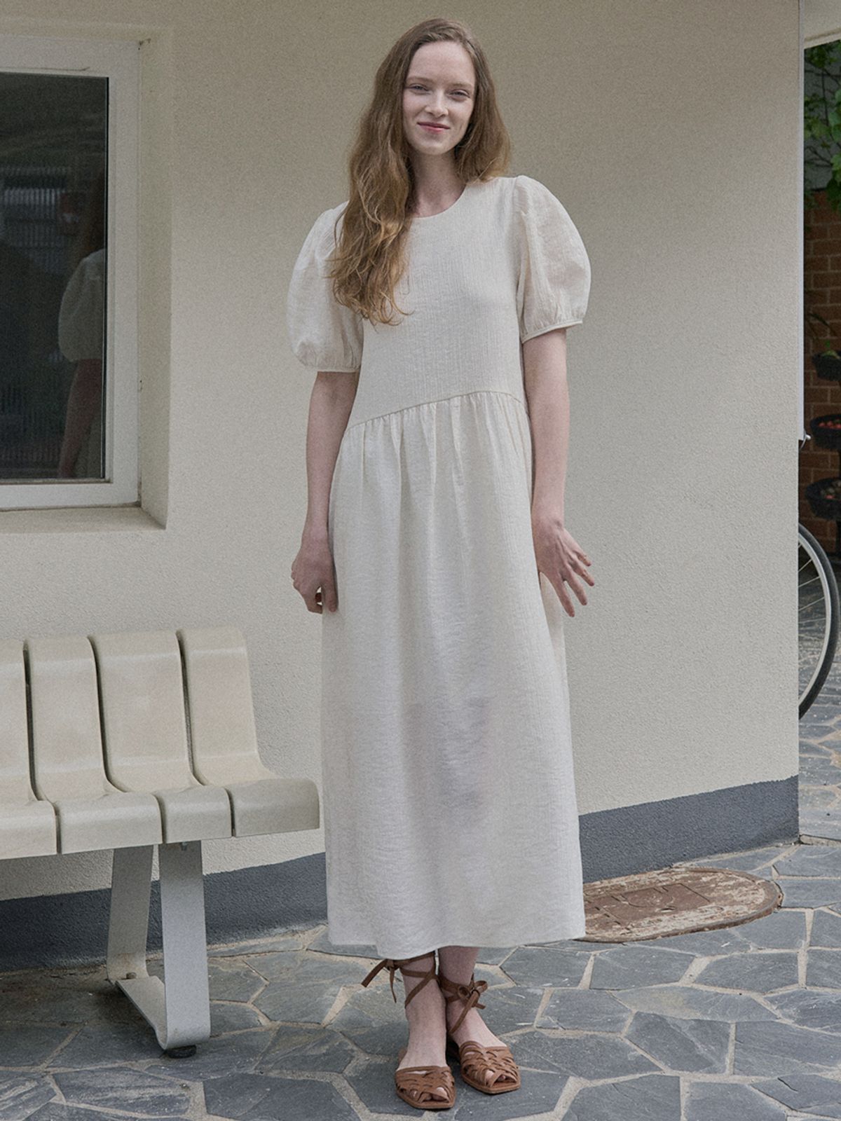 아방(AVANT-G) Ribbon Puff Long Dress - IVORY