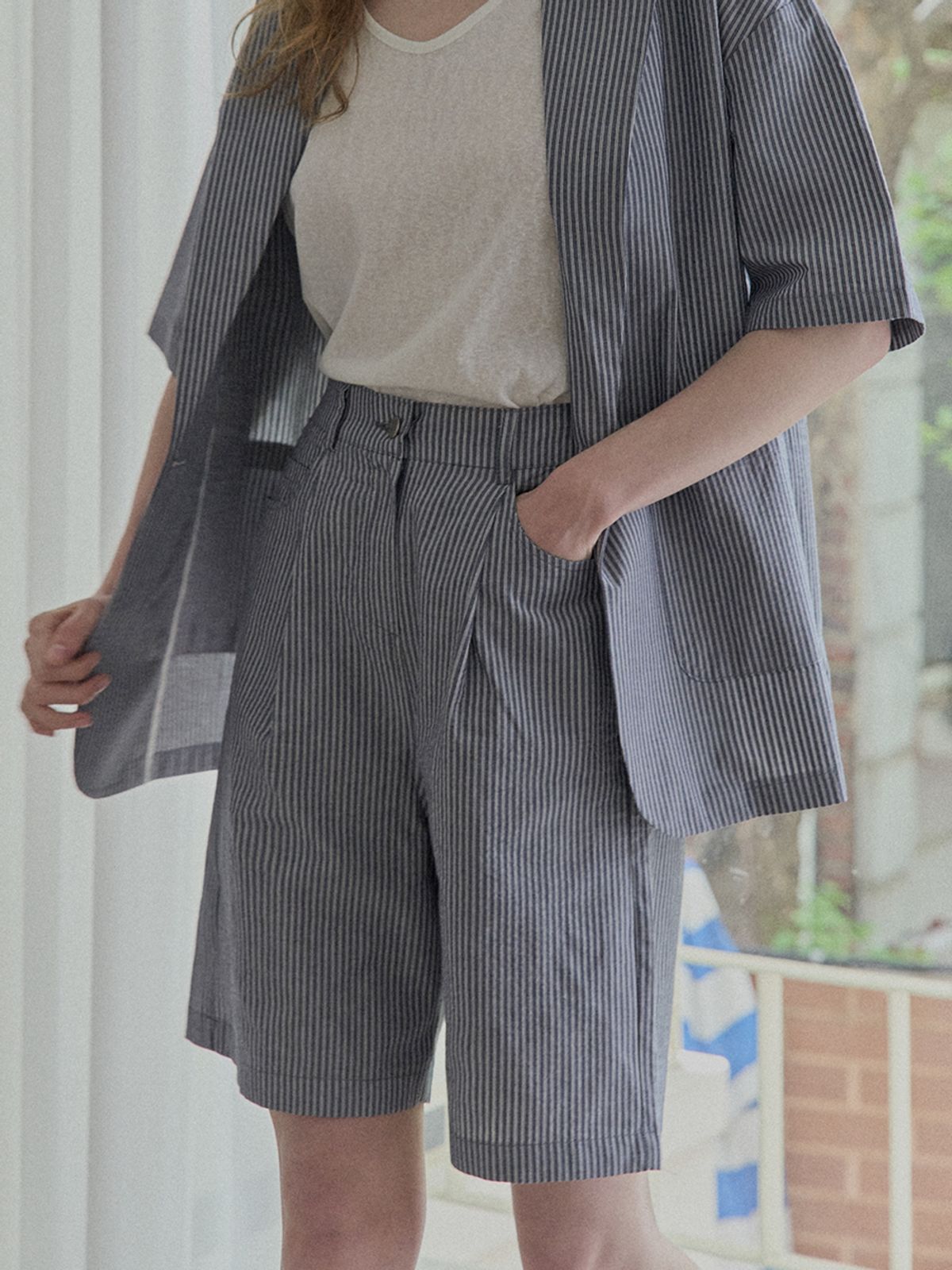 아방(AVANT-G) Stripe Short Pants - NAVY