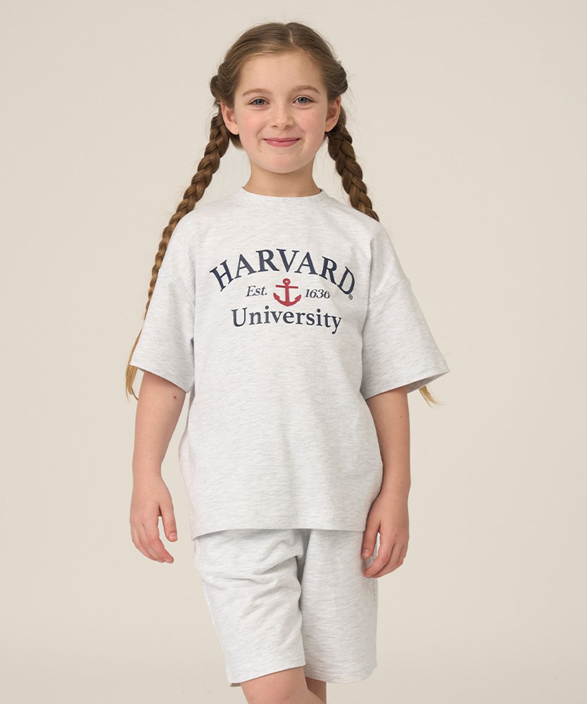 하버드 키즈(HARVARD KIDS) 베이직 빅로고 라운드넥 반팔 상하세트 B5M011