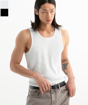 리브드 슬림핏 슬리브리스 ( 2Color )