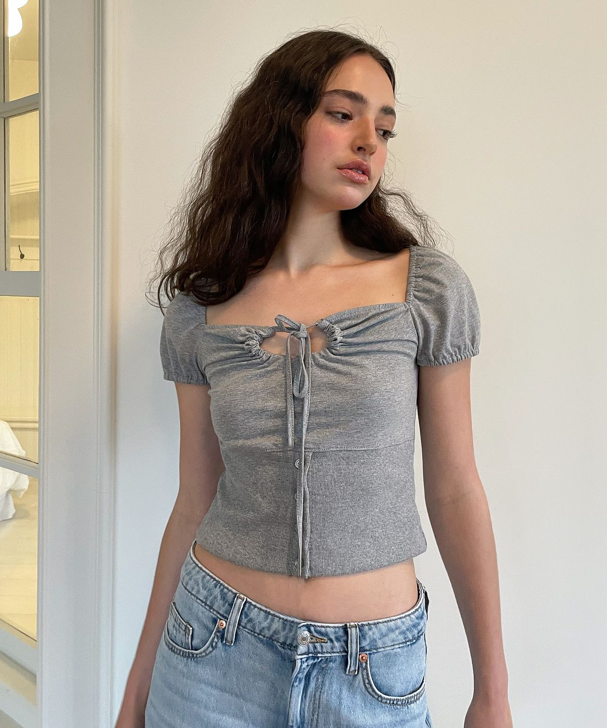 디망쉬(DIMANCHE) Round Hole T-shirt (grey)