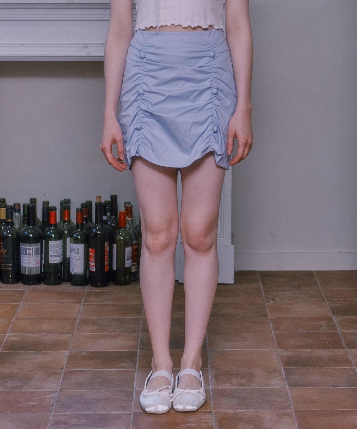 루루슈(LULUCHOU) Shirring Skirt - SKY BLUE