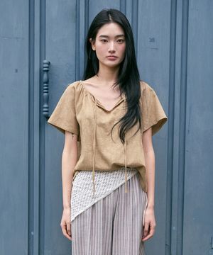 String Shirring Blouse (Khaki)