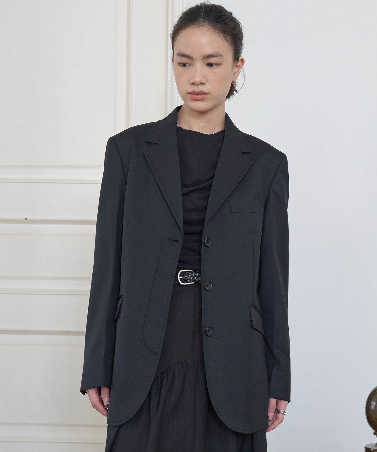 마조네(MA JOURNEE) SINGLE HIDDEN JACKET_BLACK