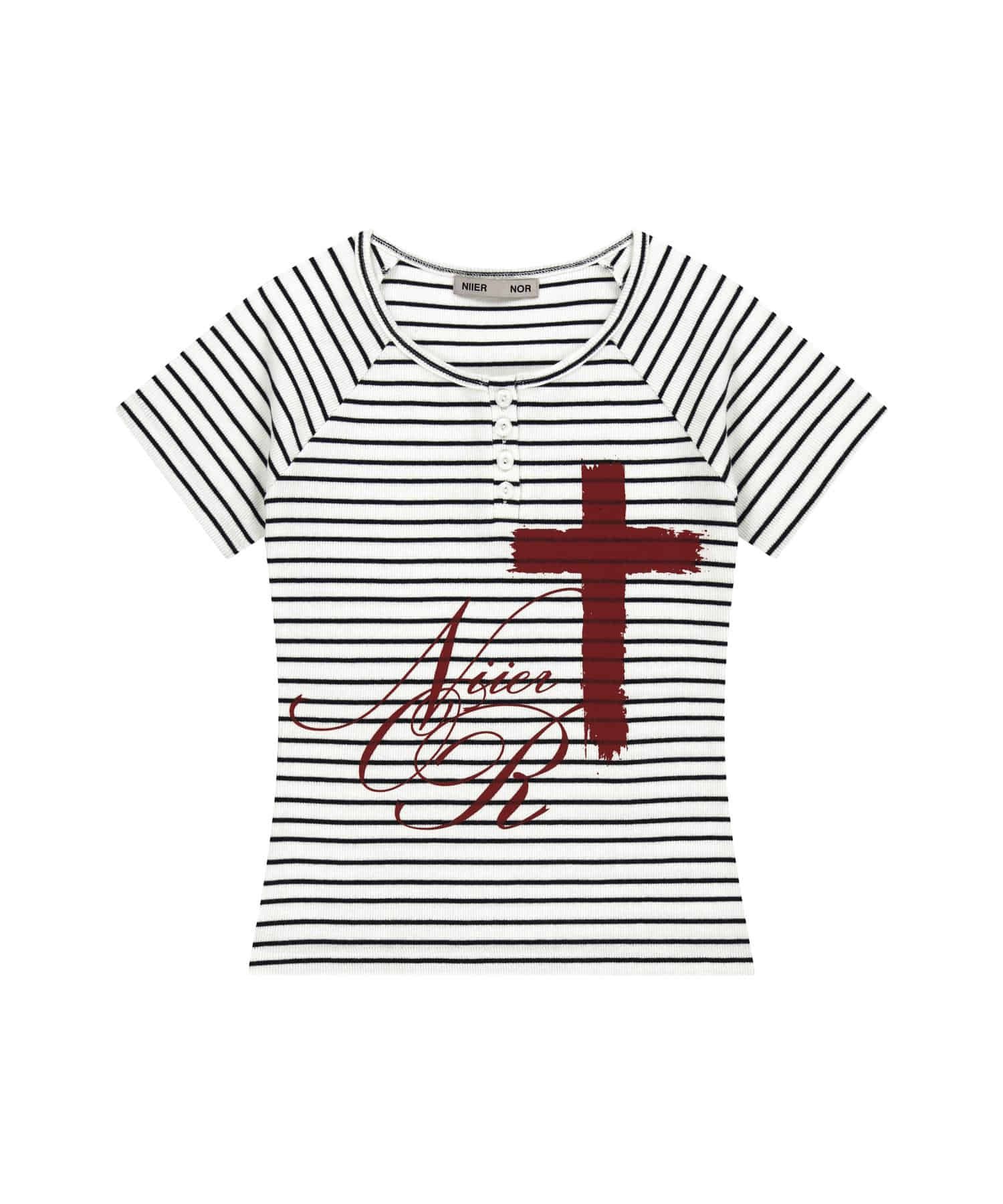 Tシャツ・カットソー [NIIER NOR] PAINT CROSS BUTTON DOWN TEE MUSINSA | NIIER NOR PAINT CROSS BUTTON DOWN TEE_WHITE