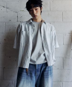 크롭 멀티 스트라이프 셔츠 - 화이트