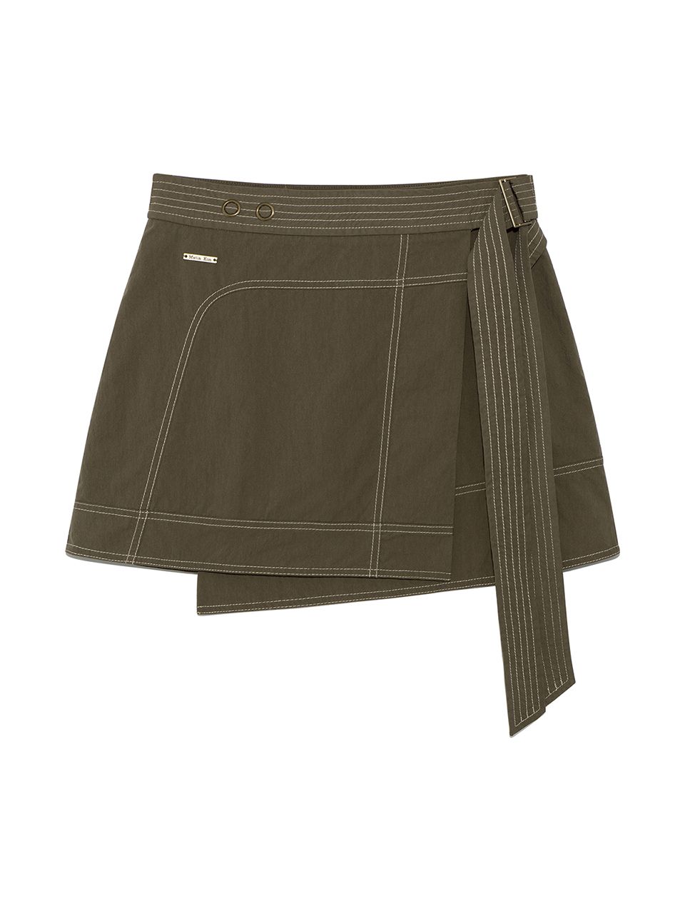 MATIN KIM ■ STITCH POINT BELTED WRAP SKIRT MUSINSA公式 | MATIN KIM STITCH POINT BELTED WRAP SKIRT IN KHAKI