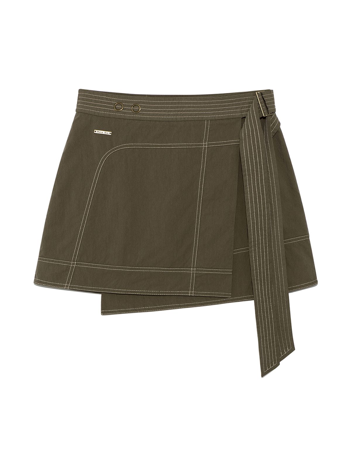마뗑킴(MATIN KIM) STITCH POINT BELTED WRAP SKIRT IN KHAKI