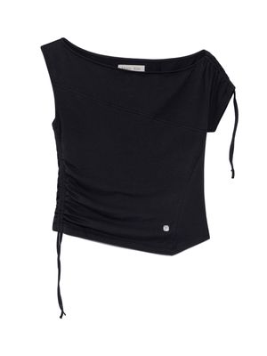 STRING OFF SHOULDER SLIM TOP IN CHARCOAL