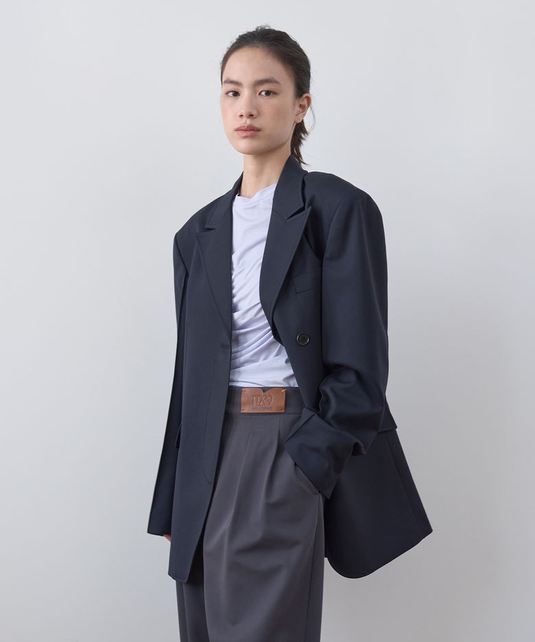 BOYFRIEND DOUBLE BUTTON JACKET_NAVY