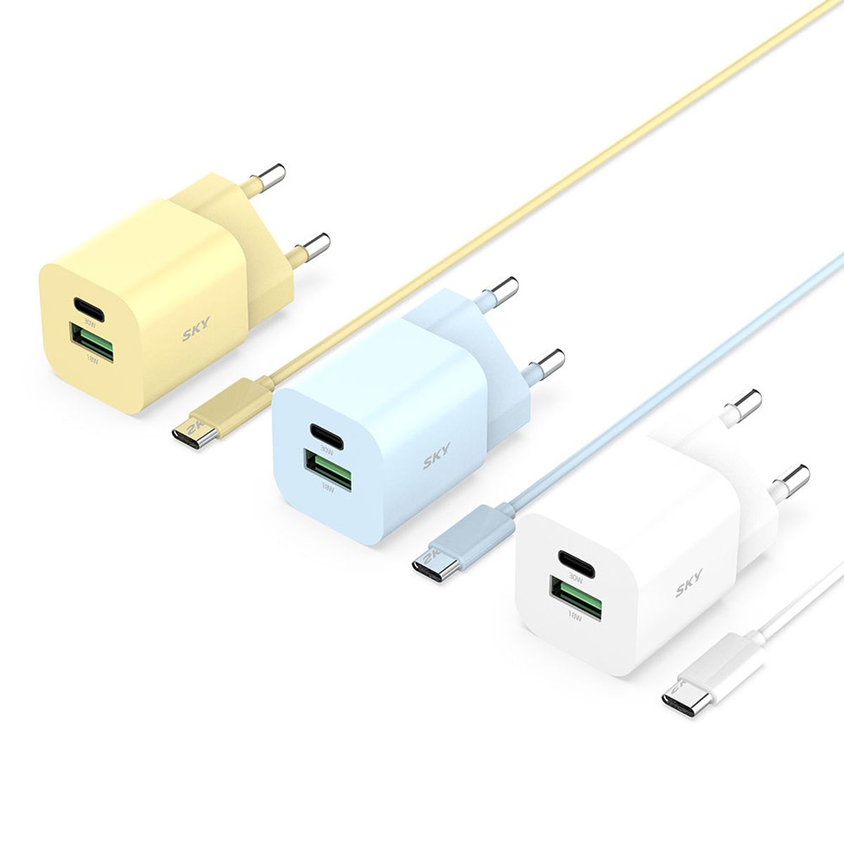 스카이(SKY) [2PACK]큐브 GaN 30W PD 2포트 초고속 충전기 [케이블 세트]