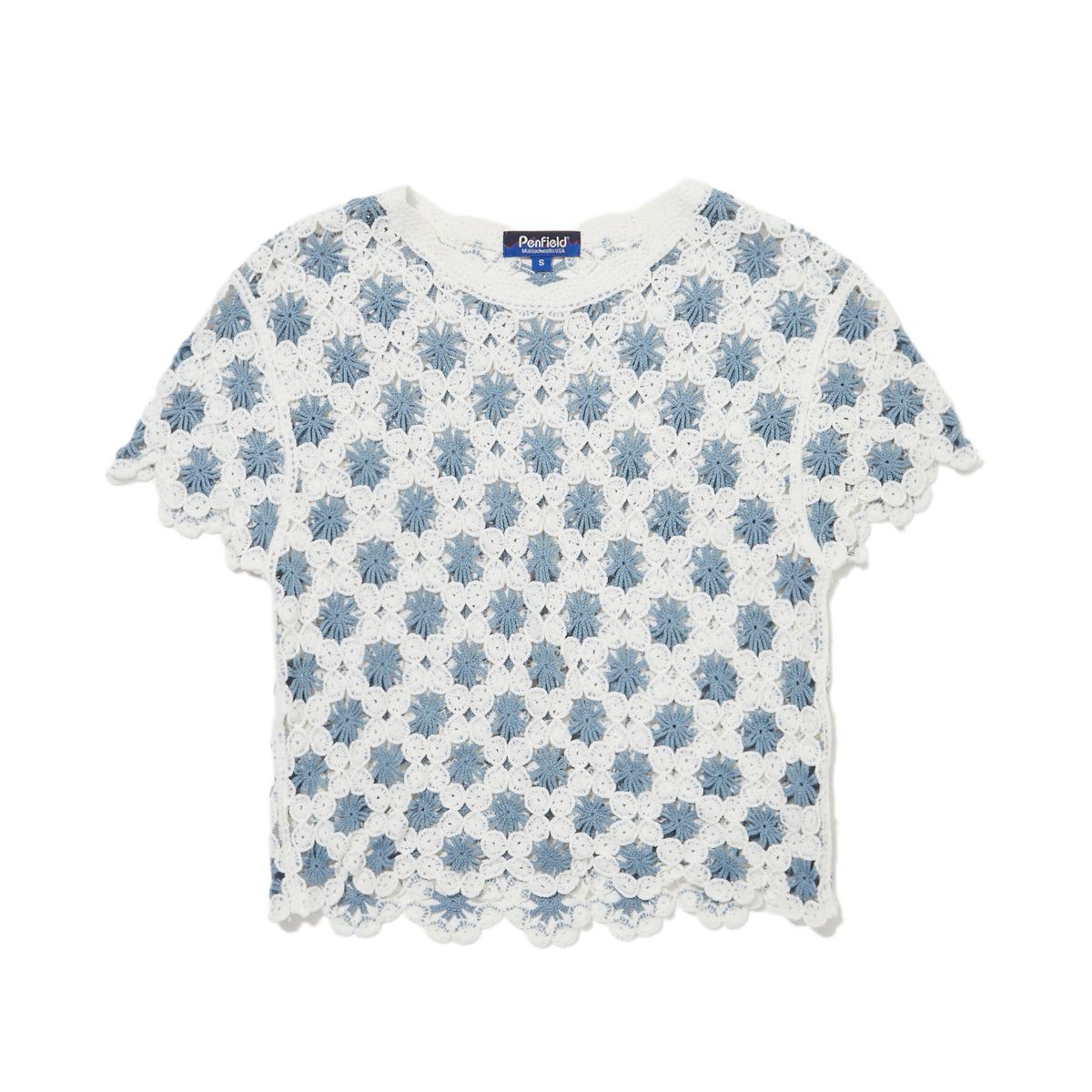 펜필드(PENFIELD) 우먼즈 데이지 배색 포인트 니트 숏 슬리브 화이트_FR2KT20F