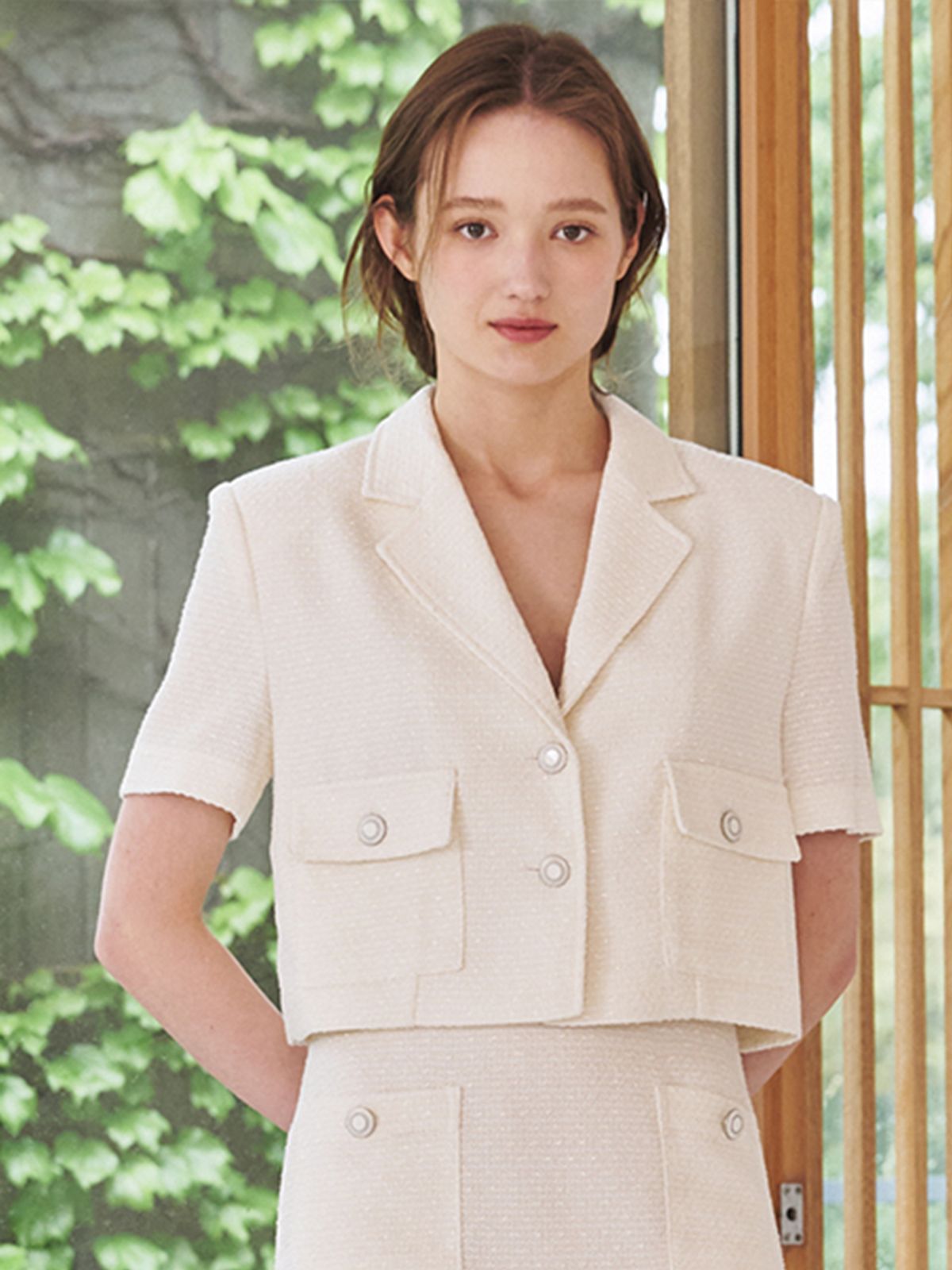 누브(NOUVE) 썸머 트위드 크롭 자켓 - 아이보리 / Summer Tweed Crop Jacket - Ivory