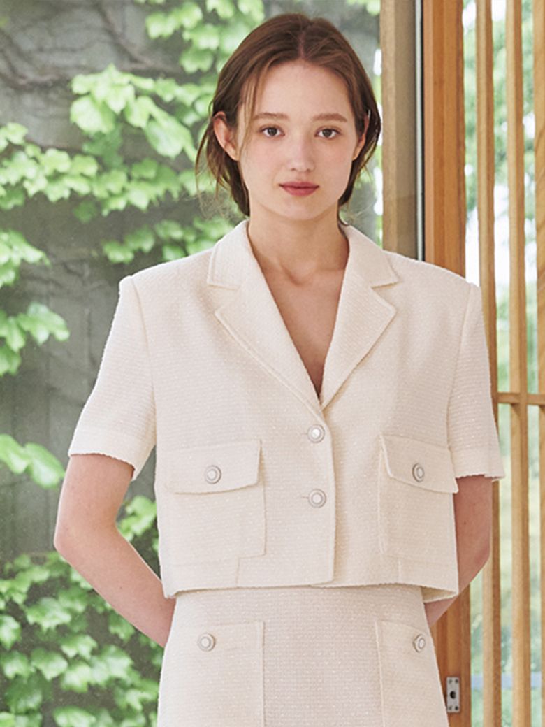 썸머 트위드 크롭 자켓 - 아이보리 / Summer Tweed Crop Jacket - Ivory
