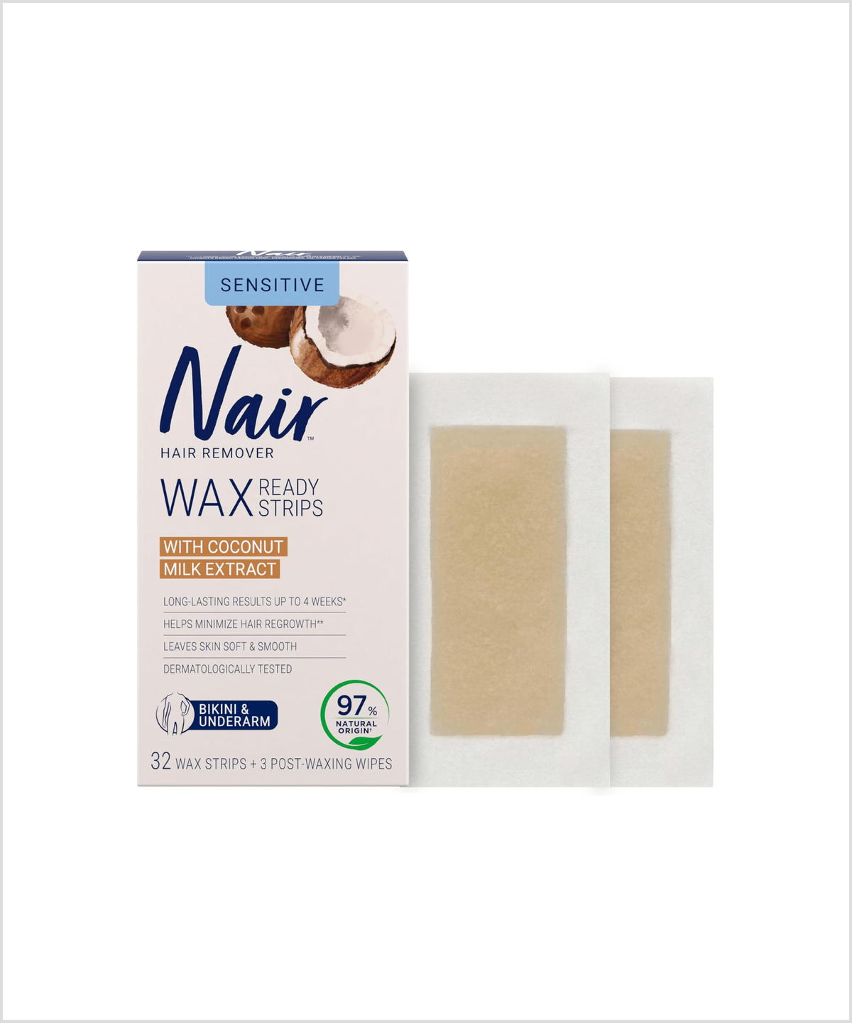 네어(NAIR) 민감성용 겨드랑이&비키니 제모왁스스트립 32매+3매(코코넛 밀크 오일)