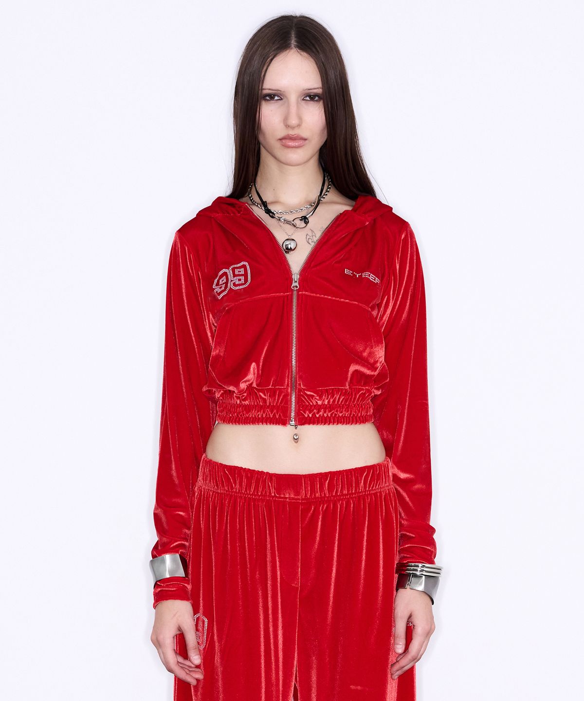 이와이이알(EYEER) Hotfix Velvet Hooded Zip-up - Red