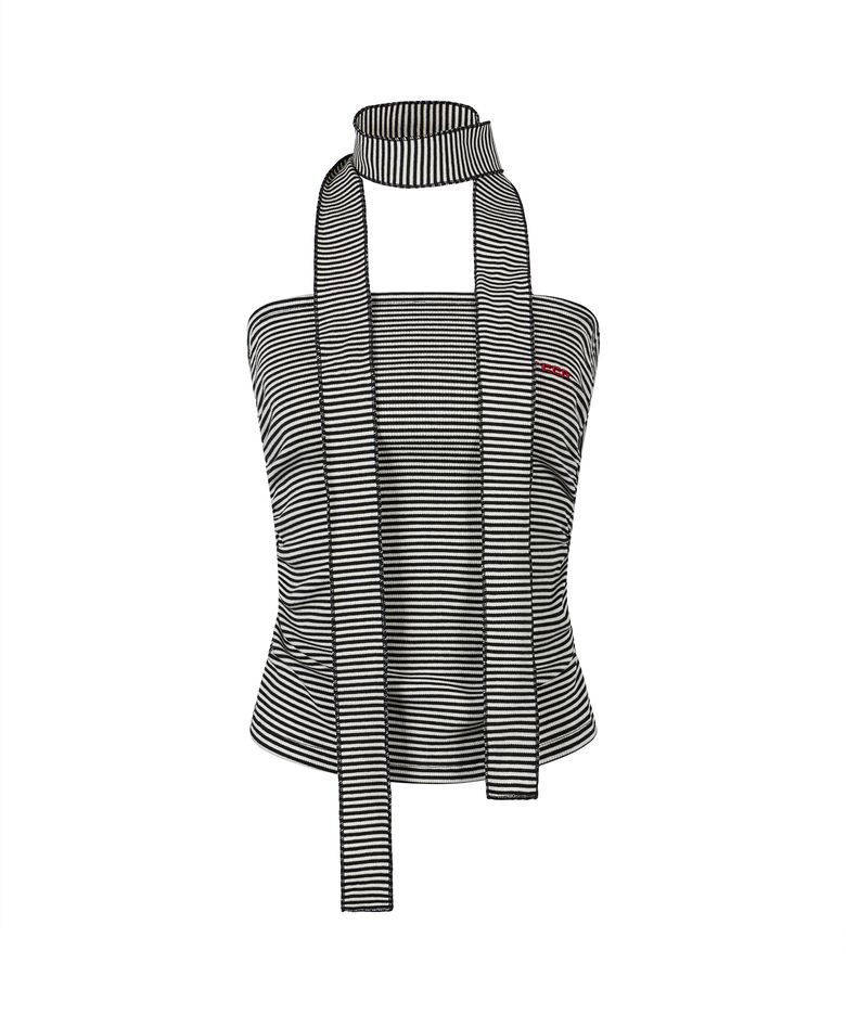 Basic Logo Stripe Tube Top - Black