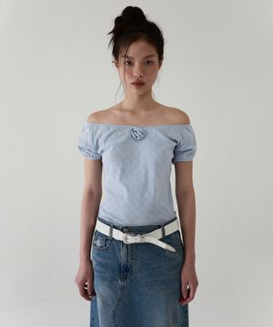 TWO-WAY ROSE SHIRRING TOP - SKY BLUE
