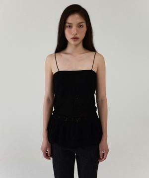 FLORAL LACE RUFFLE TOP - BLACK