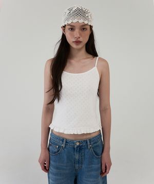 HEART PUNCH RUFFLE CAMI TOP - WHITE