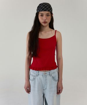 HEART PUNCH RUFFLE CAMI TOP - RED