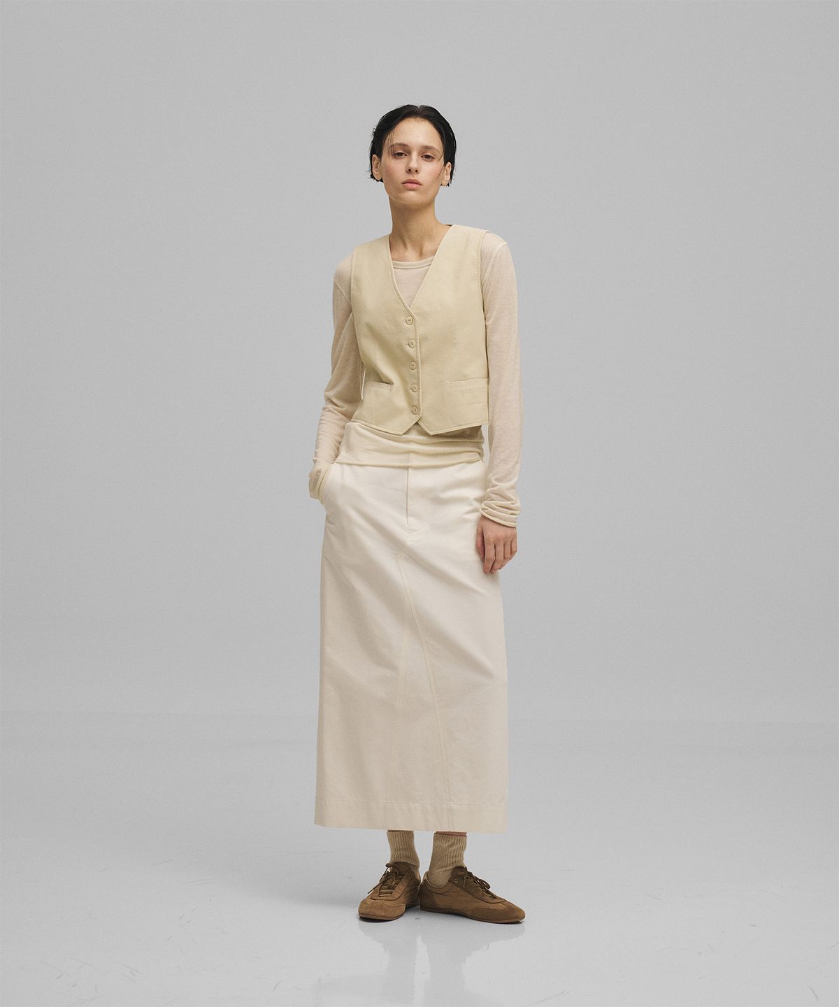 어나더오피스 우먼(ANOTHER OFFICE WOMEN) w. Flow Maxi Skirt (Ivory)