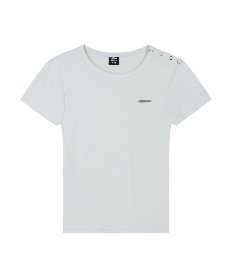 Side Button Fitted Half Top (Sky Blue)