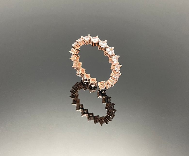 4프롱 3mm 실버 콤파스 레이어드링 핑크 골드