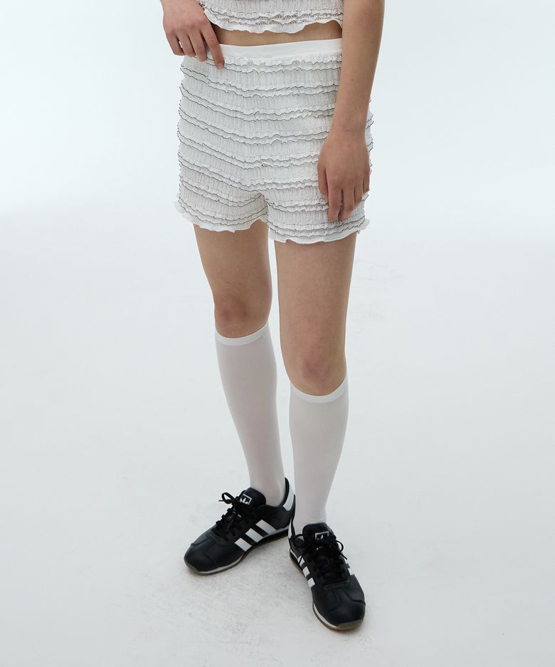 HARU FRILL PATTERNED SHORTS - WHITE