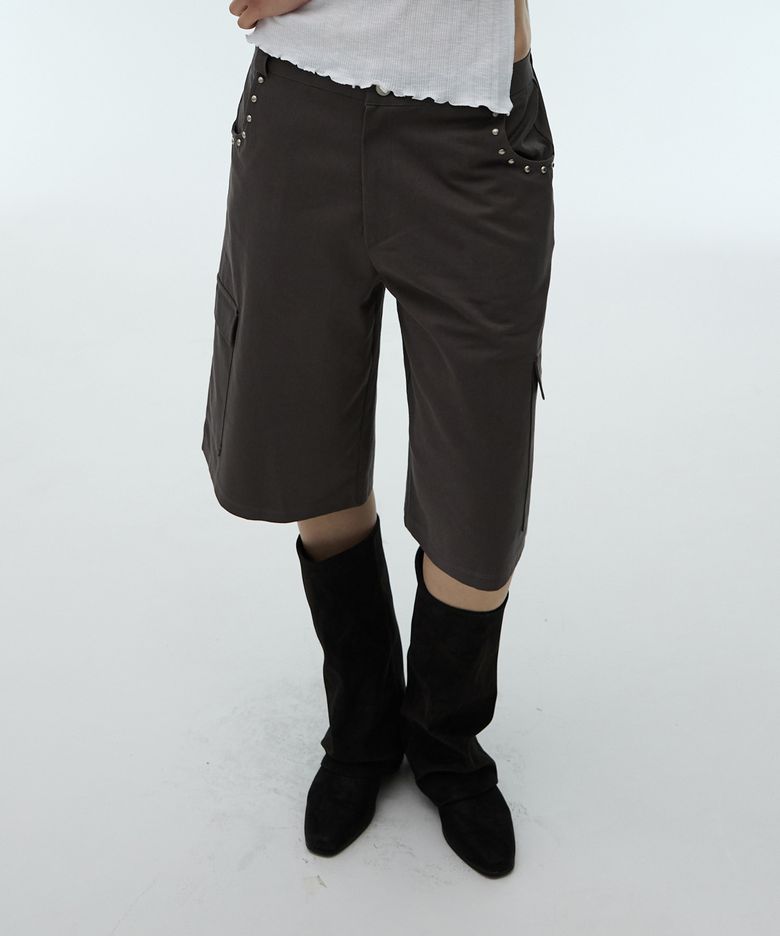 STUD POCKET BERMUDA PANTS - CHARCOAL
