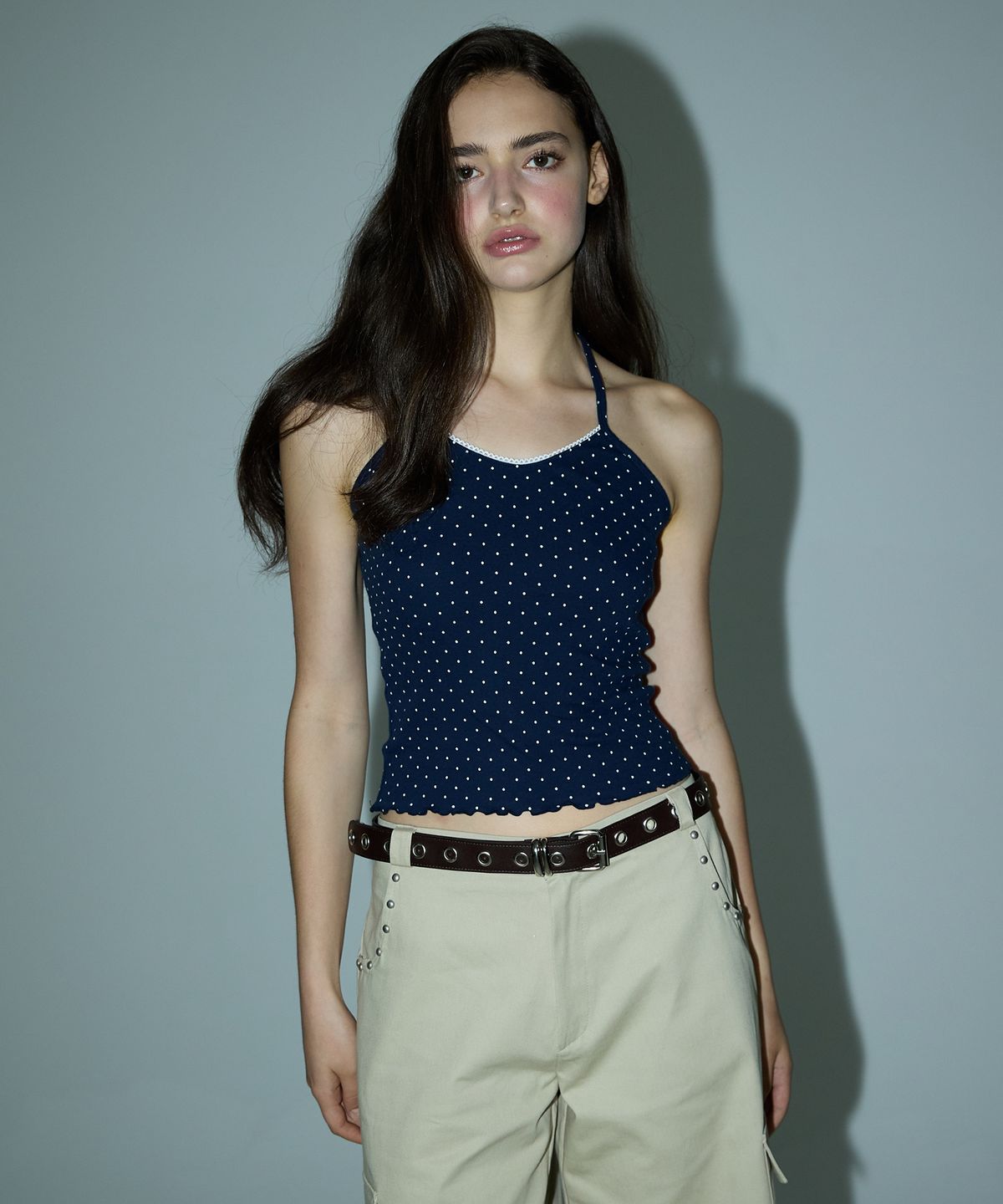 디어스토커(DEARSTALKER) YUKI DOTTED HALTER NECK TOP - NAVY