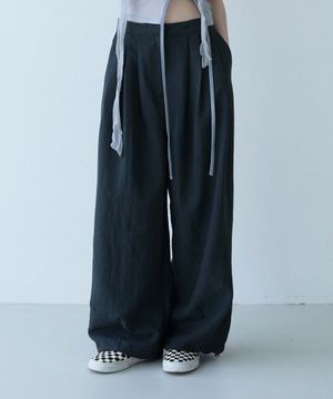 draw string wide pants-dark slate gray