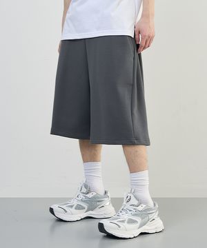 컴피 인버티드 플리츠 스웻 하프 팬츠 [DARK GRAY]