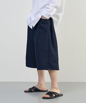 인버티드 플리츠 버뮤다 데님 팬츠 [INDIGO]