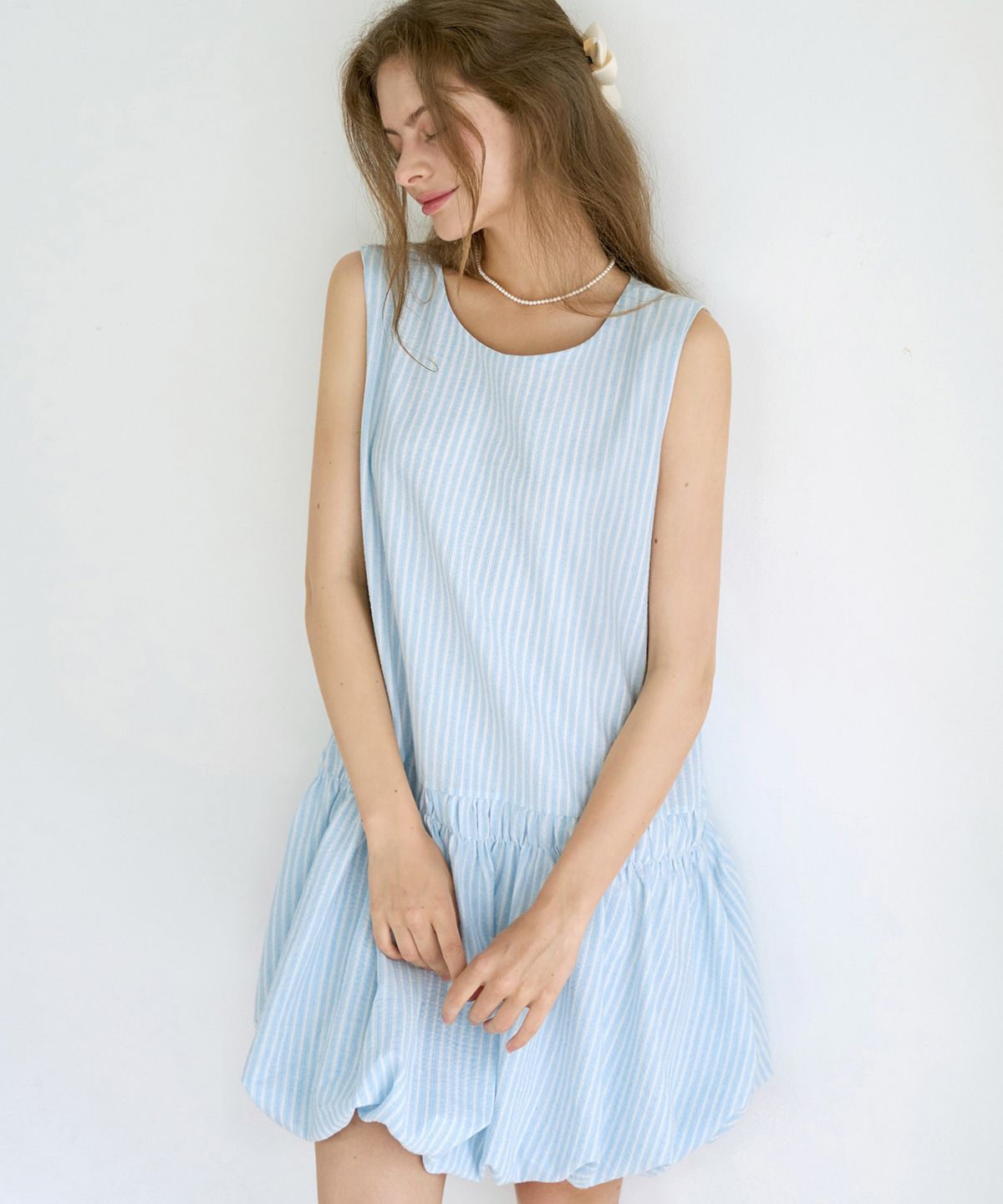 슬로우롤리(SLOWLOLLI) Pumpkin puff stripe dress