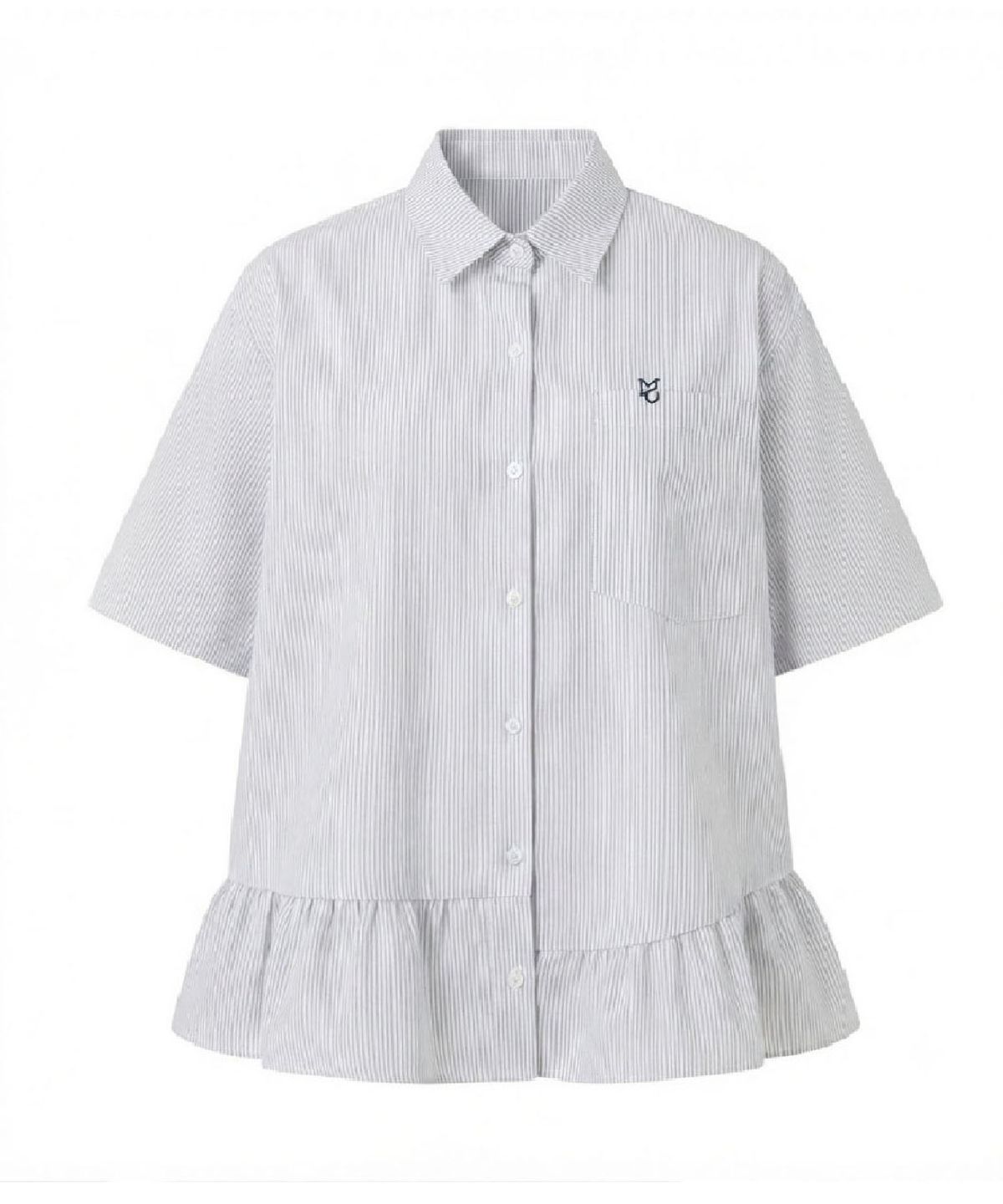 무아르모아(MOIREMOA) Stripe Frill Belt Set Shirt-White