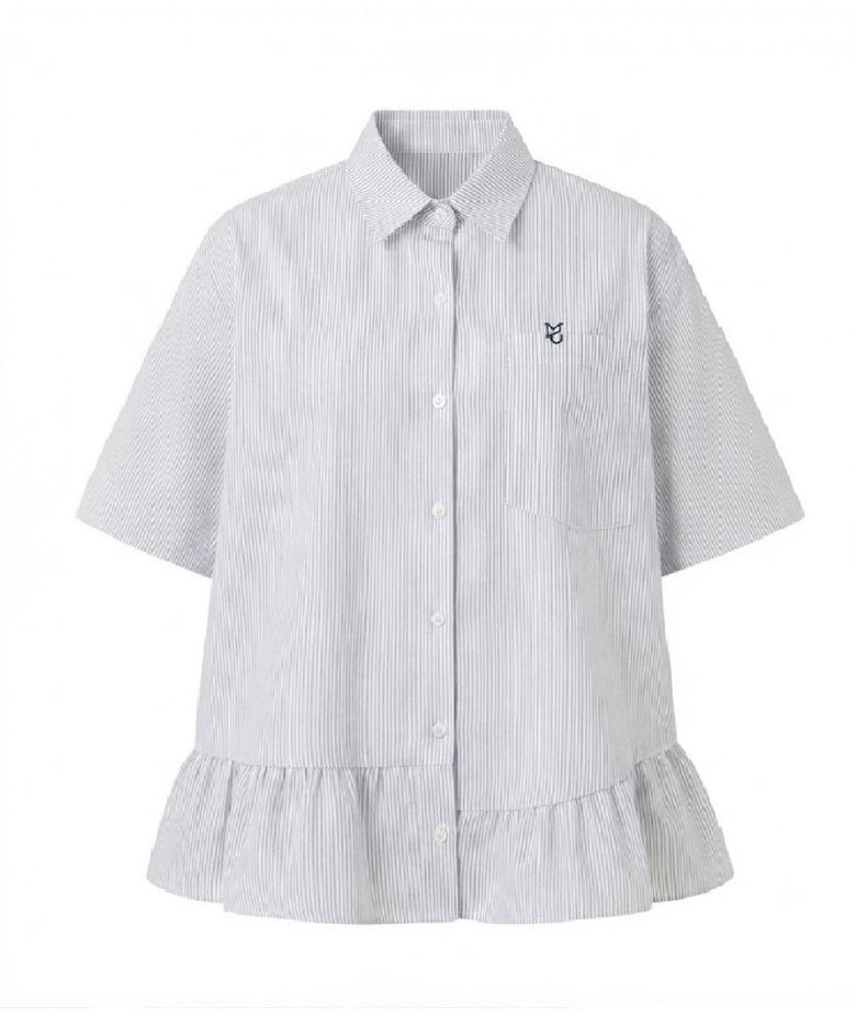 Stripe Frill Belt Set Shirt-White