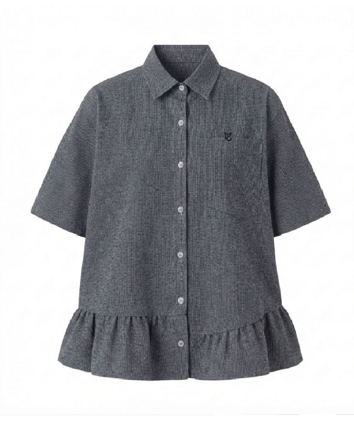 무아르모아(MOIREMOA) Stripe Frill Belt Set Shirt-Charcoal
