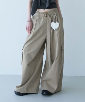Belt Cotton Cargo Pants-Beige