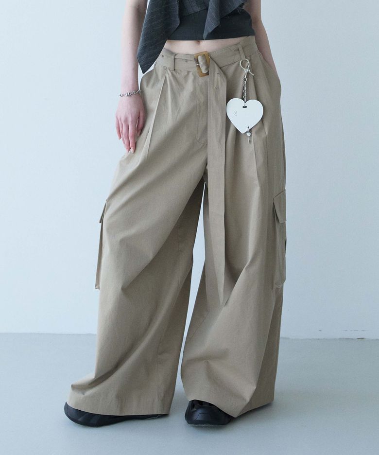 Belt Cotton Cargo Pants-Beige