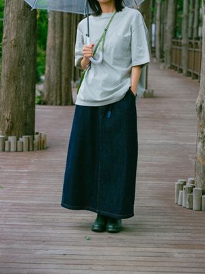 릴렉스 데님 벨티드 스커트 (데님블루)