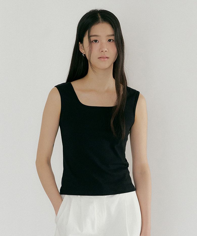 square neck sleeveless top-black