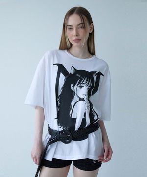 MO Neko Graphic T-shirt-white