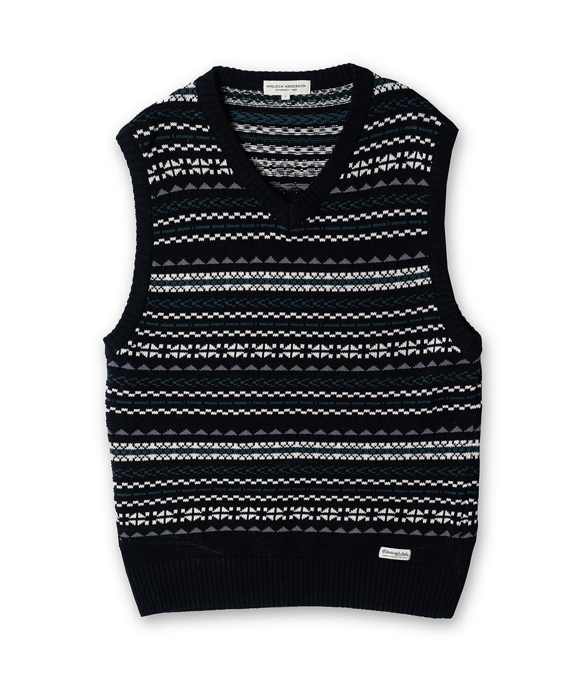 에든버러클럽(EDINBURGH CLUB) Fair Isle V-Neck Vest (Black)