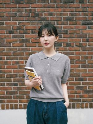 우먼 라이트 하프 카라 니트 (그레이)